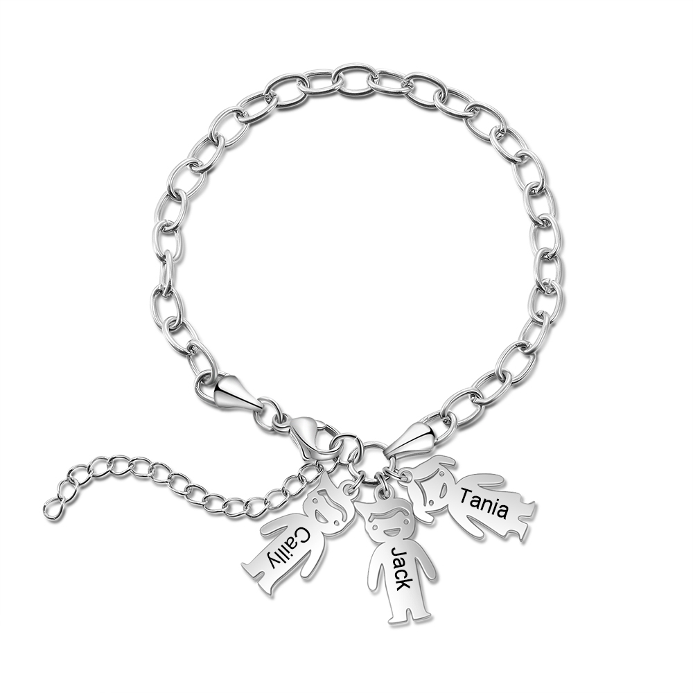 Personalised 3 Kids Charm Bracelet Engraved Names Gift For Mother-Jessemade AU