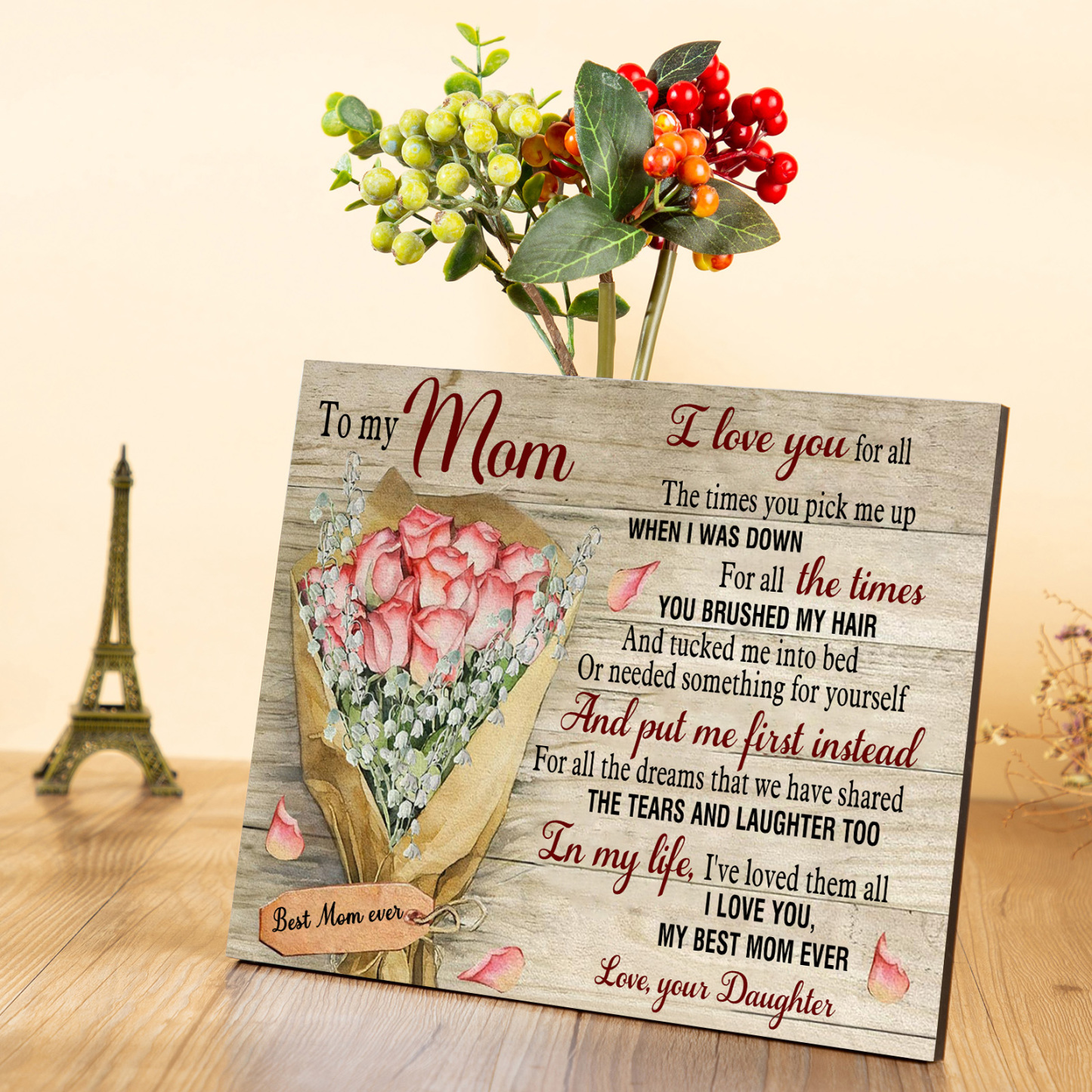 To My Mom/Mum Wooden Plaque Bouquet Home Decoration Mother's Day Gifts - I Love You, My Best Mom Ever-Jessemade AU
