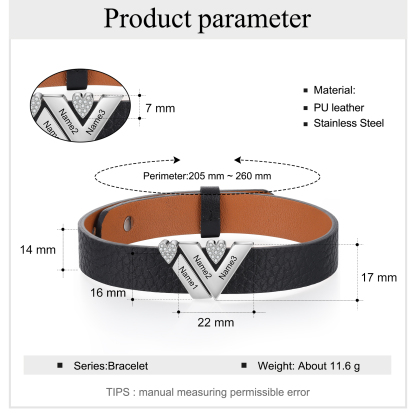 Mother's Day Gifts Personalised Leather Bracelet With 3 Names Gifts For Women-Jessemade AU