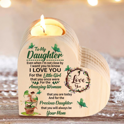 To My Daughter Wooden Heart Candle Holder "I love you" Gifts For Daughter-Jessemade AU