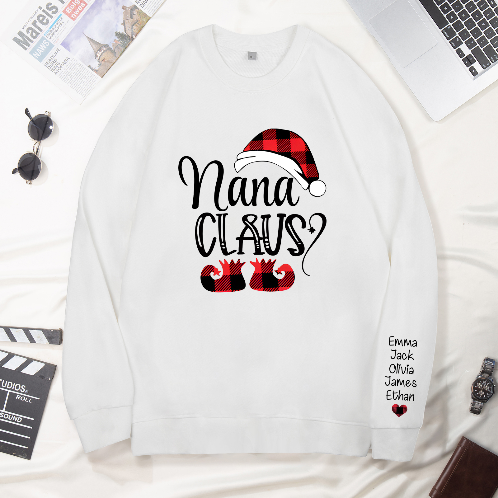 5 Names - Personalised Christmas Sweatshirt Custom Name & Text Sweatshirt Nana Claus Sweatshirt Gift for Family -Jessemade AU