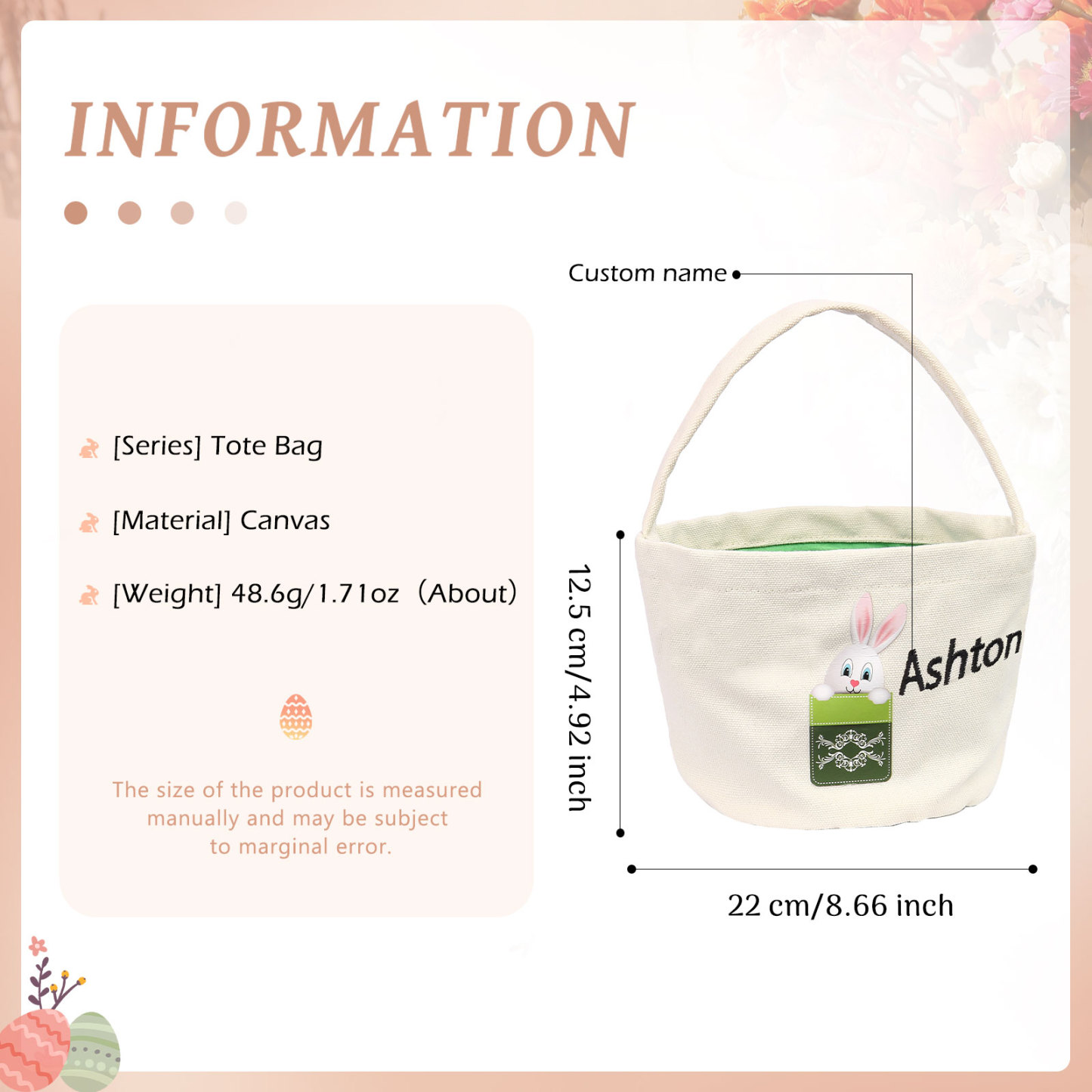 Personalised Bunny Tote Bag Custom Name Bunny Basket Bucket Bag Easter Gift for Him/Her-Jessemade AU