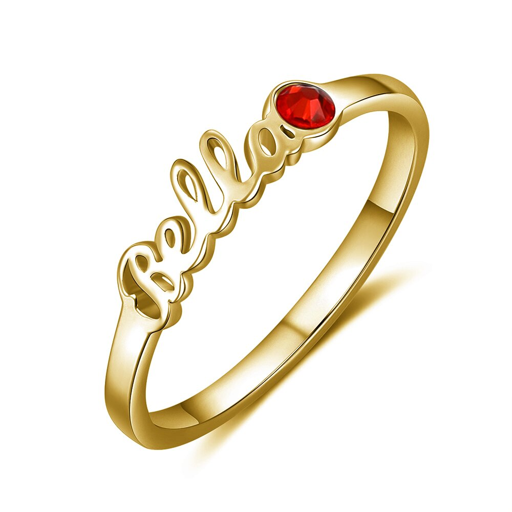 Personalised Birthstone Ring Custom 1 Name Ring Best Gift For Women