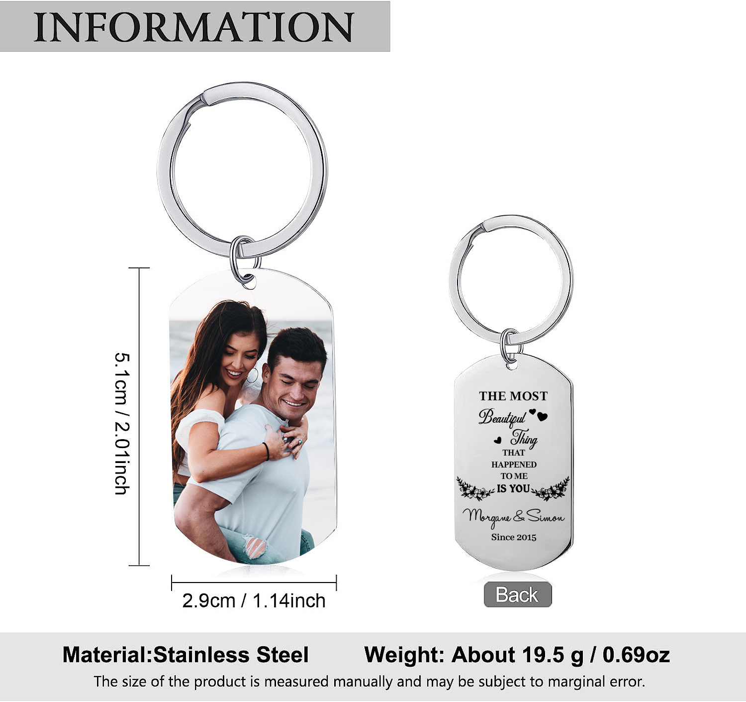 Couple Photo Keychain Custom 2 Names & Date Keyring Gift for Him/Her - The Most Beautiful Thing That Happened To Me Is You-Jessemade AU
