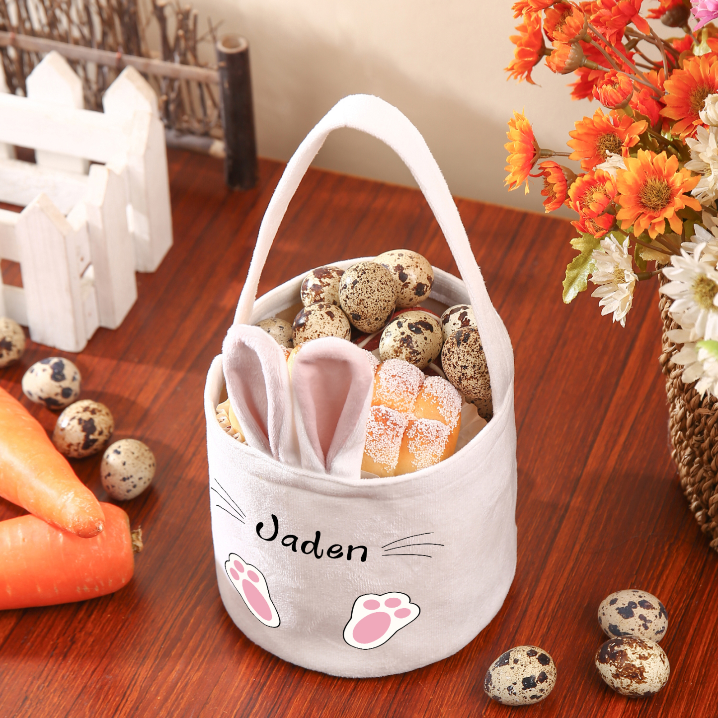 Personalised Bunny Tote Bag Custom Name Bunny Basket Bucket Bag Easter Gifts-Jessemade AU