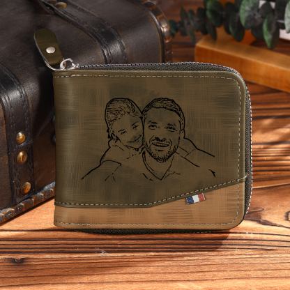 Personalised Photo & Text Billfold Wallet Custom Men's Leather Wallet Zipper Gifts for Him Brown-Jessemade AU