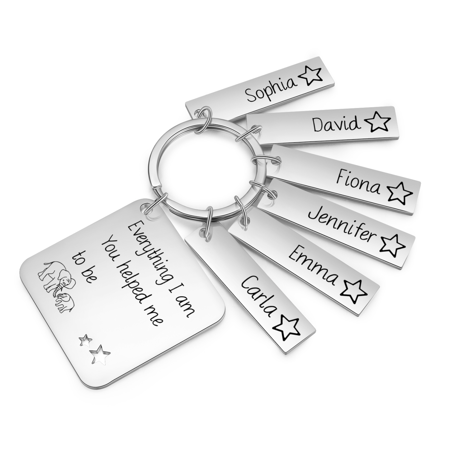 Personalised 6 Names & 1 Text Keychain Elephant Family Keychain Gifts for Father/Mother/Grandma/Grandpa-Jessemade AU