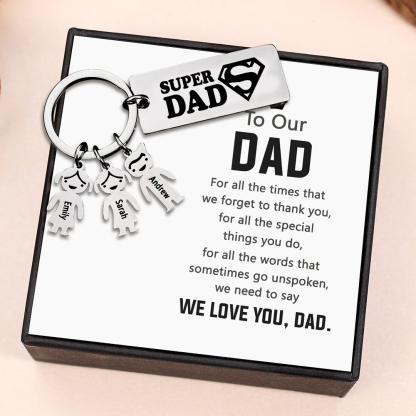 Father's Day Gift Personalised Super Dad Keychain Engraved 3 Kid Charms-Jessemade AU