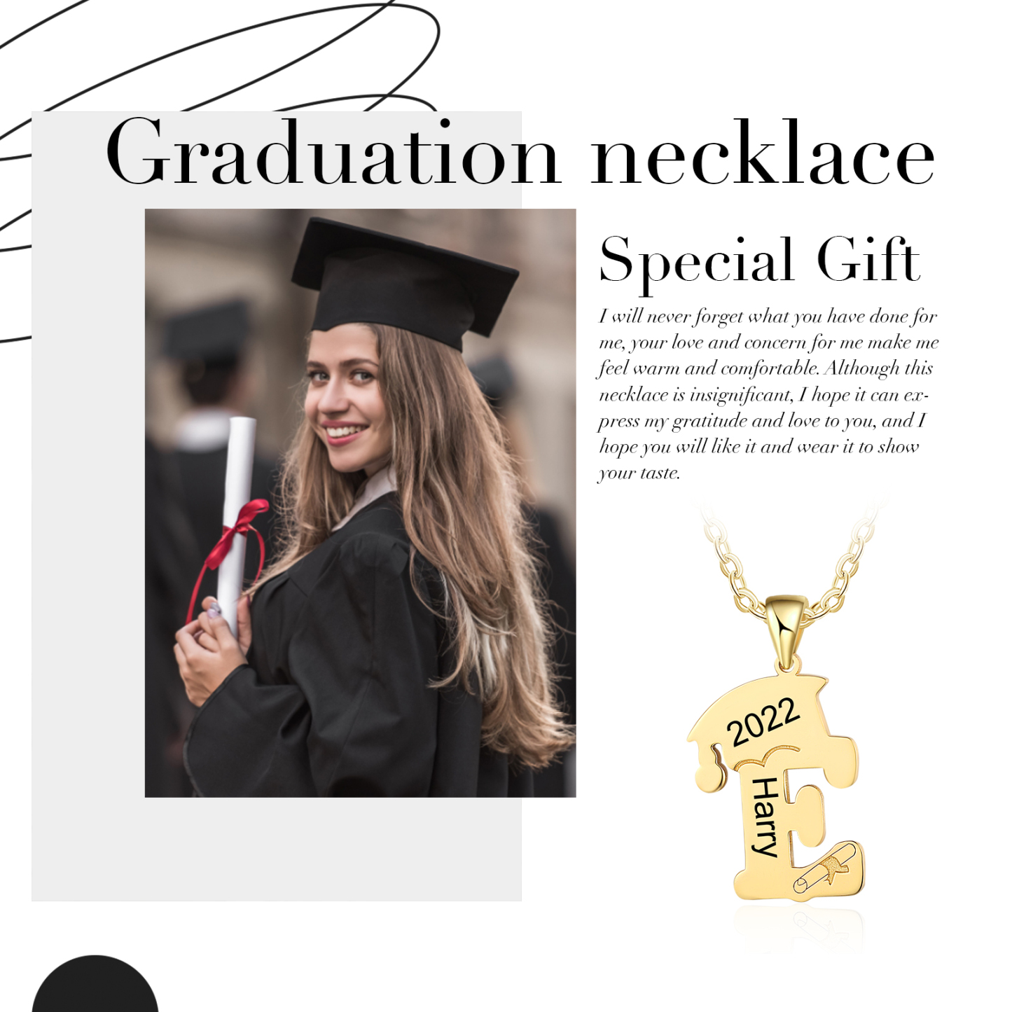 Personalised Letter Necklace with Bachelor Cap & Diploma-Jessemade AU