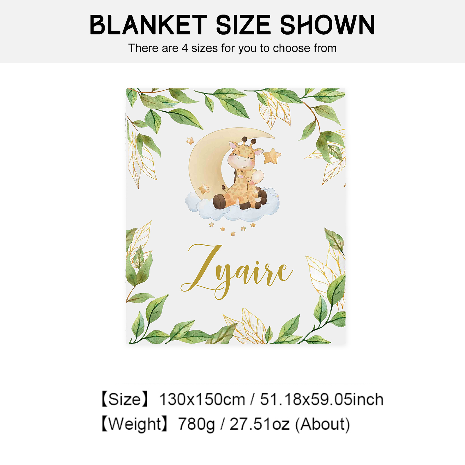 Personalised Giraffe Blanket Custom Name Cute Cartoon Blanket-Jessemade AU