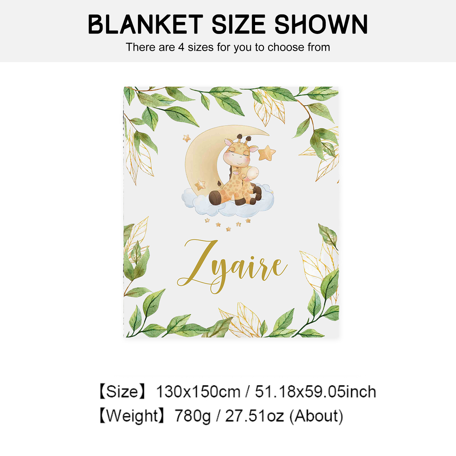 Personalised Giraffe Blanket Custom Name Cute Cartoon Blanket-Jessemade AU