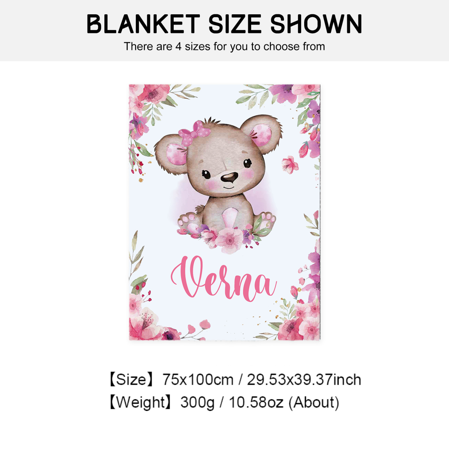 Personalised Pink Bear Blanket Custom Name Cute Cartoon Blanket-Jessemade AU