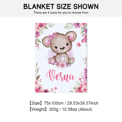 Personalised Pink Bear Blanket Custom Name Cute Cartoon Blanket-Jessemade AU