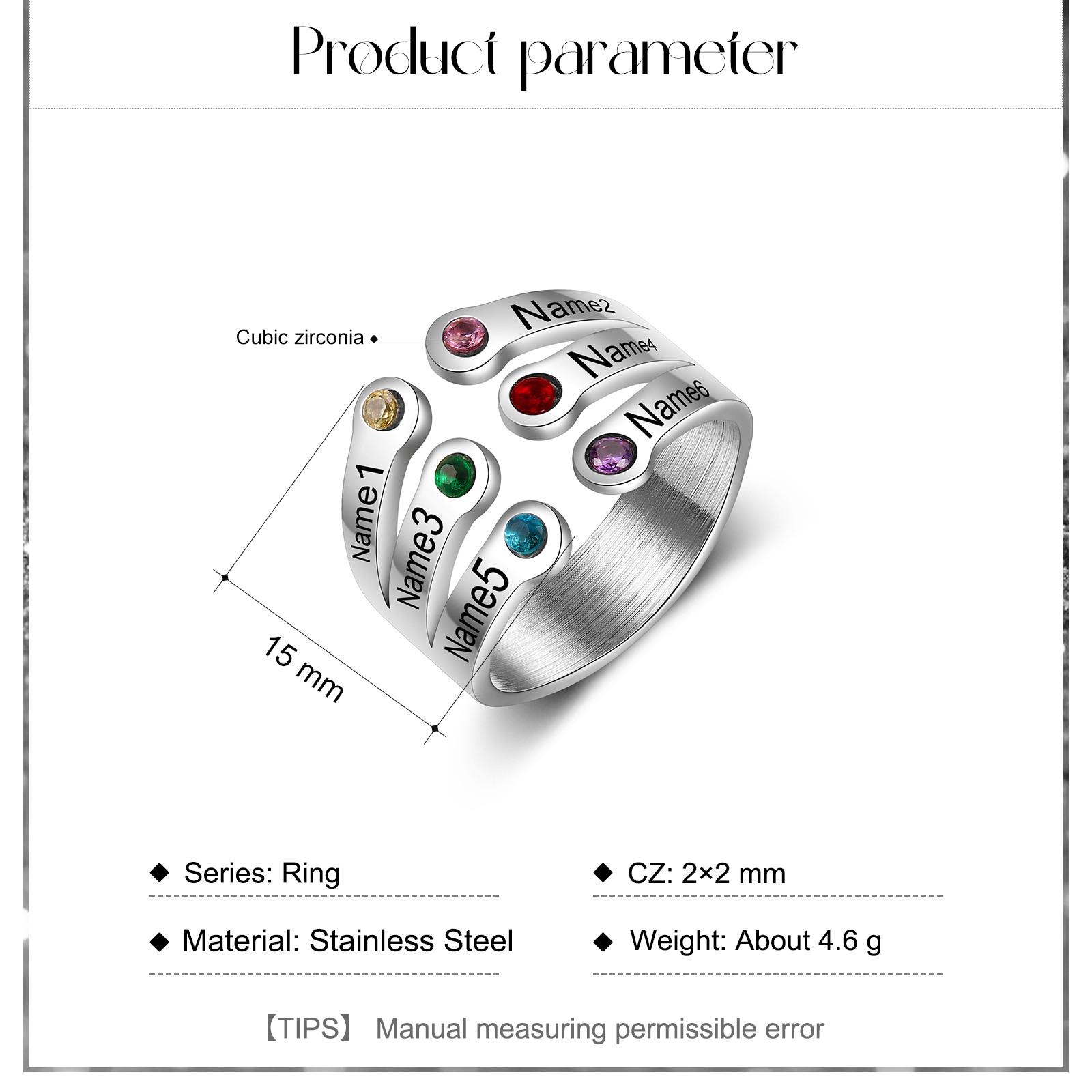 Personalised Family Name Ring With 6 Birthstones Ring Gifts for Her-Jessemade AU