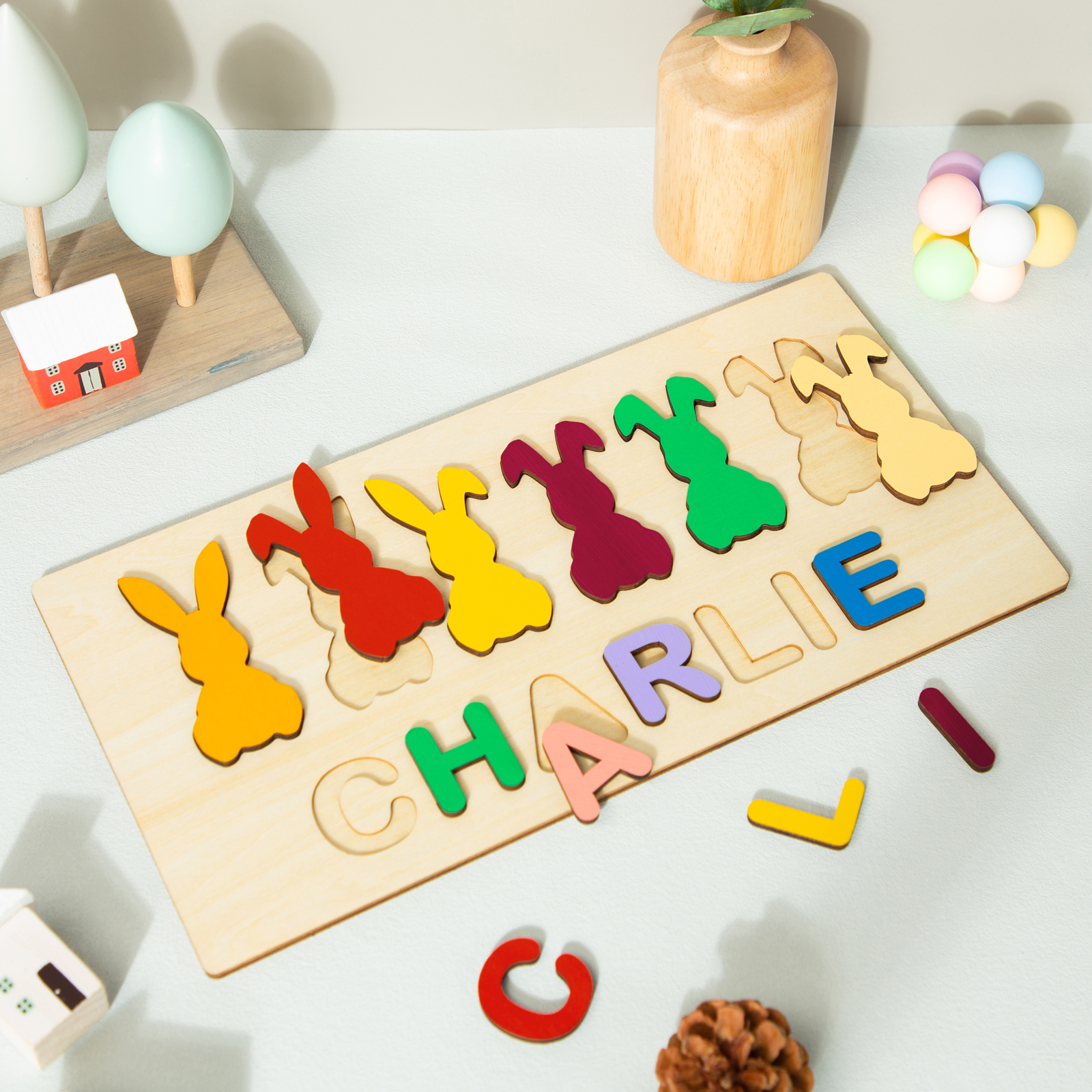 Jessemade Bunny Name Puzzles Personalised Easter Educational Toys for Toddlers Children Gifts-Jessemade AU