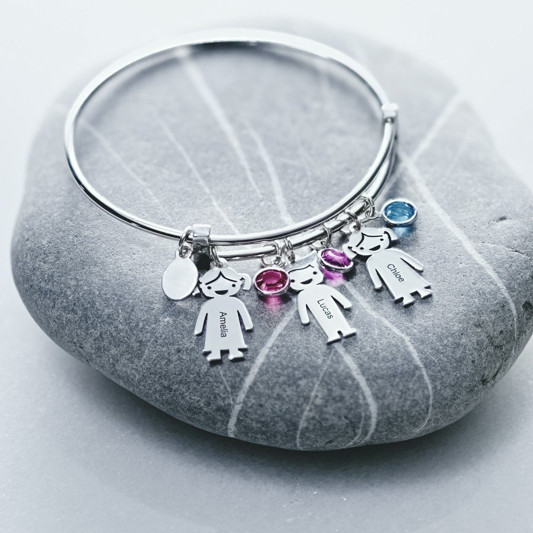 Bangle Bracelet with Kids Charms 1 Birthstone Rose Box Set-Jessemade AU