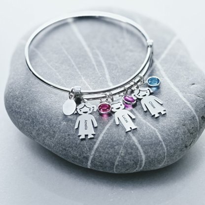 Bangle Bracelet with Kids Charms 1 Birthstone Rose Box Set-Jessemade AU