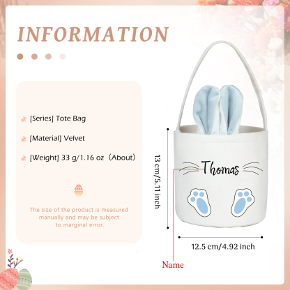 Personalised Bunny Tote Bag Custom Name Bunny Basket Bucket Bag Easter Gifts-Jessemade AU