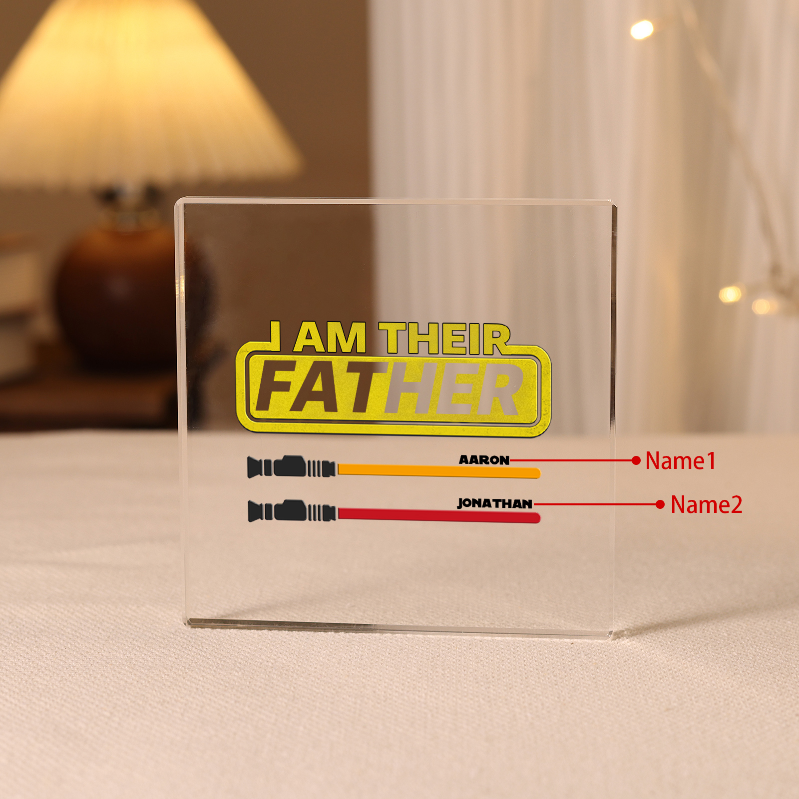 Personalised 2 Names Acrylic Square Keepsake Rectangle Plaque Father's Day Gifts - I Am Their Father -Jessemade AU