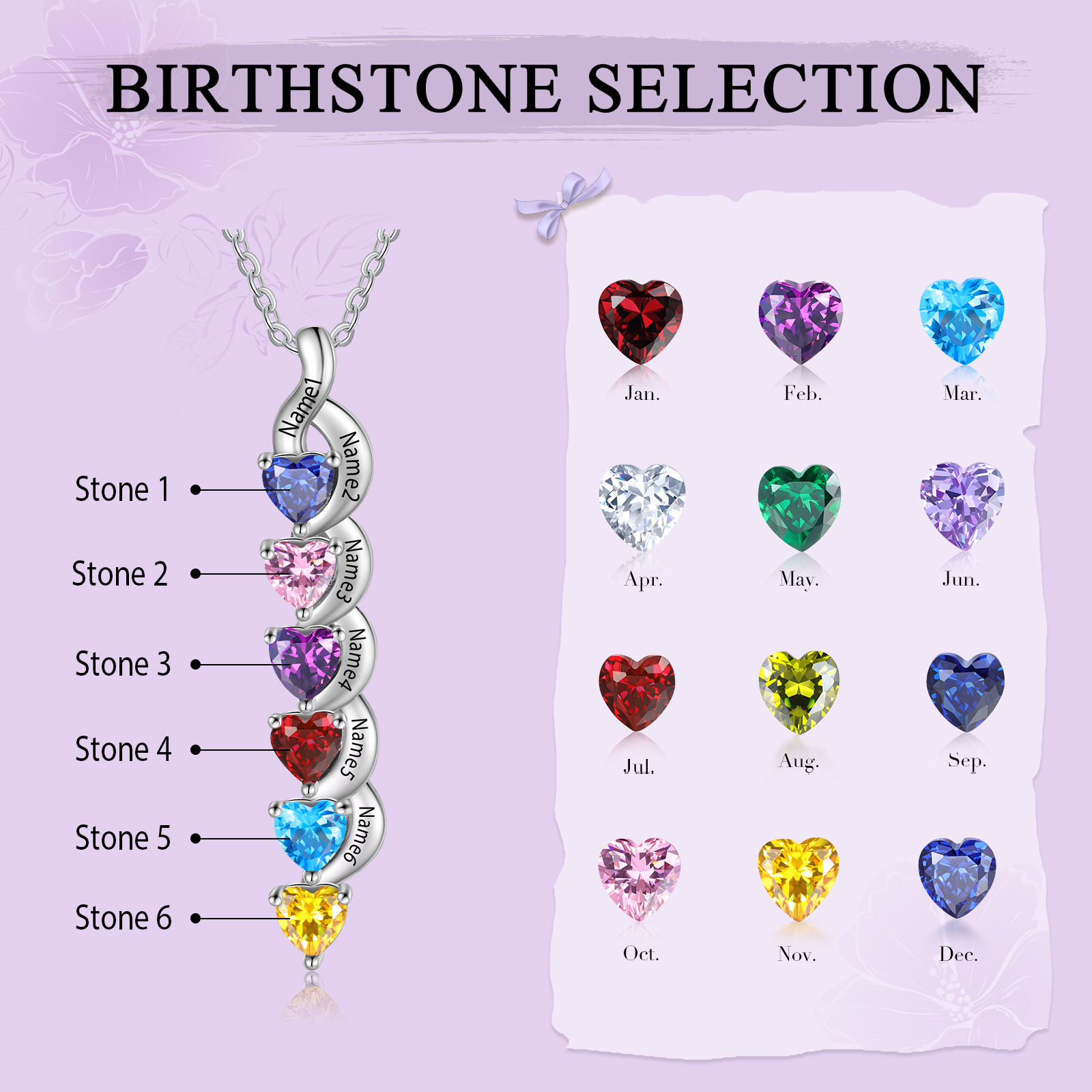 6 Names - Personalised Pendant Necklace Customised Names & Birthstones Necklace Birthday Gift for Women Girls-Jessemade AU
