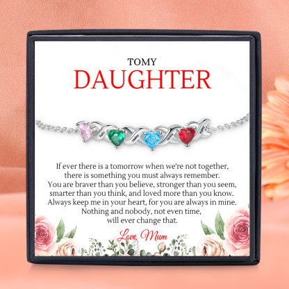 Personalised Bracelet With 4 Heart Birthstones Engraved Names Bracelet Gift For Women-Jessemade AU