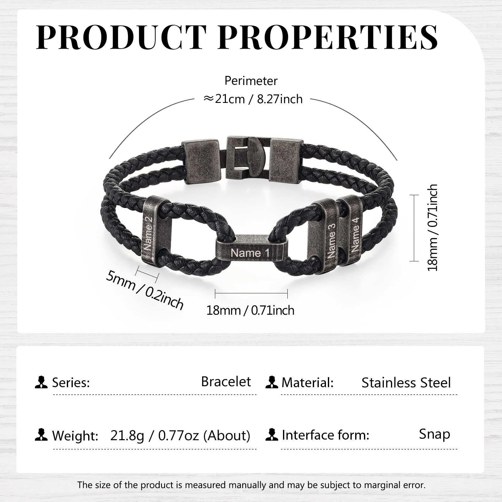 4 Names - Vintage Men's Leather Bracelet Custom Name Bracelet Two Layers Bracelet Personalised Gift for Him-Jessemade AU