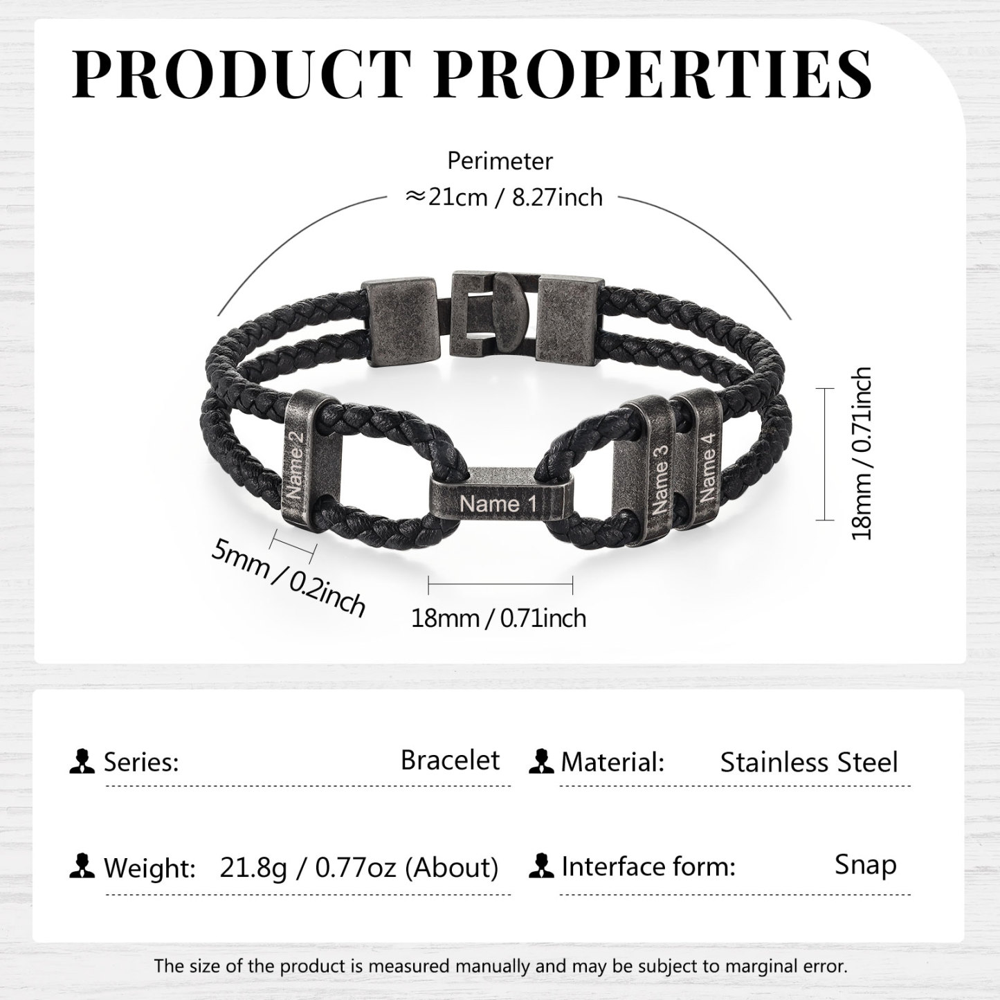 4 Names - Vintage Men's Leather Bracelet Custom Name Bracelet Two Layers Bracelet Personalised Gift for Him-Jessemade AU