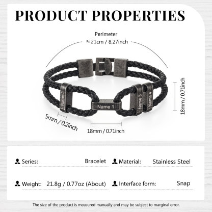 4 Names - Vintage Men's Leather Bracelet Custom Name Bracelet Two Layers Bracelet Personalised Gift for Him-Jessemade AU