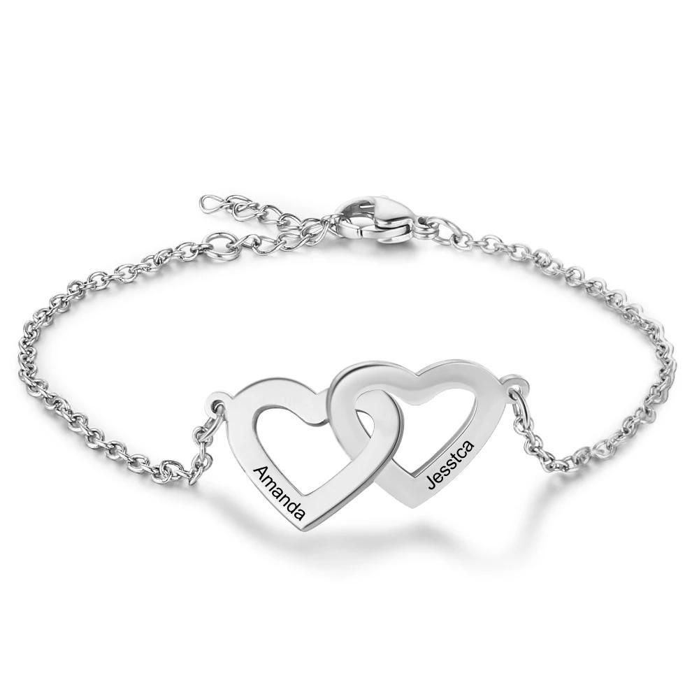 Custom Heart Bracelet With 2 Names Bracelet-Jessemade AU