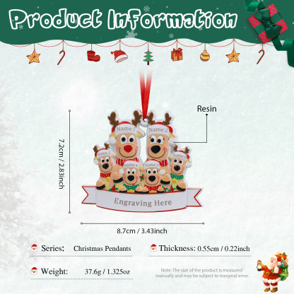 Personalised 6 Names & Text Reindeer Christmas Ornament Resin Christmas Tree Pendant for Family-Jessemade AU