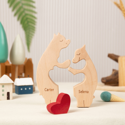 Personalised Wooden Animal Puzzle Custom 2 Names Puzzle Bear Hedgehog Elephant Hug Ornament Gifts for Family Couple-Jessemade AU