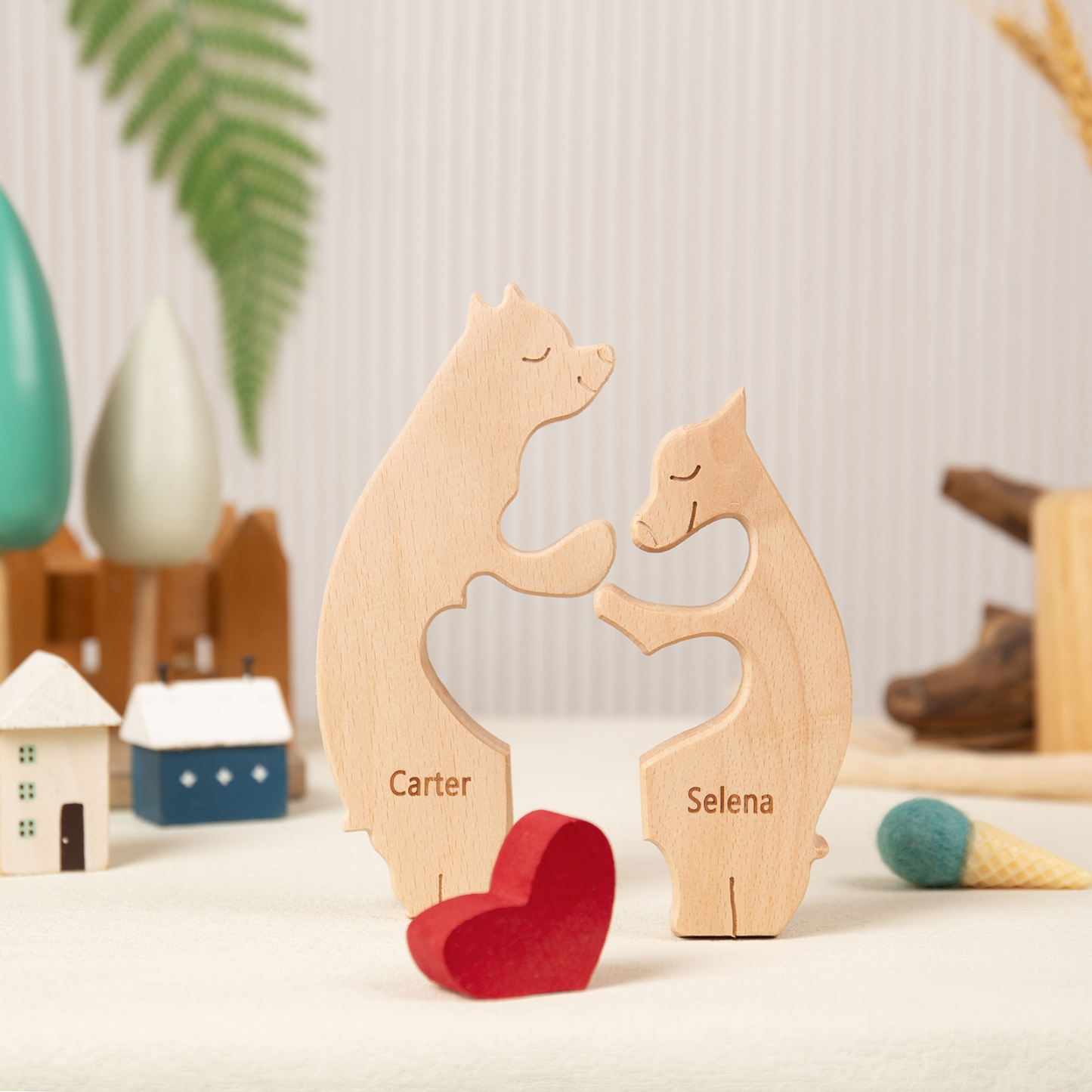 Personalised Wooden Animal Puzzle Custom 2 Names Puzzle Hedgehog Bear Elephant Hug Ornament Gifts for Family Couple-Jessemade AU