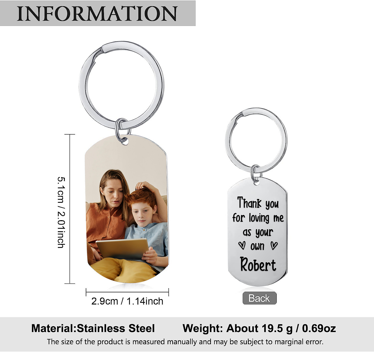 Personalised Photo & Name Keychain Gifts for Mother/Father - Thank You For Loving Me As Your Own-Jessemade AU