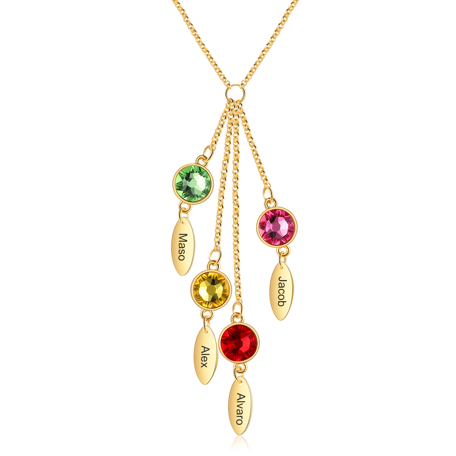 Personalised Bar Necklace With 4 Birthstones Engraved Names Necklace Best Gift For Mother-Jessemade AU