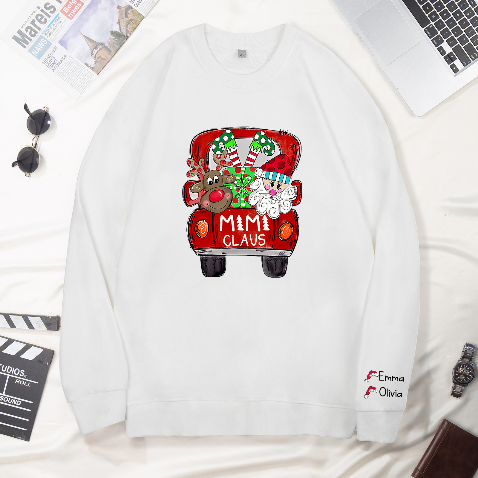 2 Names - Personalised Christmas Sweatshirt Custom Name & Text Sweatshirt Mimi Claus Sweatshirt Gift for Family -Jessemade AU