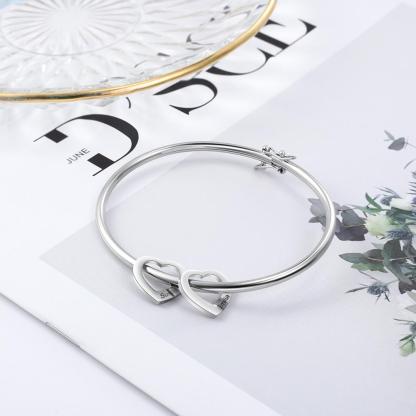 Love Bracelet with 2 Heart Pendant Engraved Bangle Bracelet Gift for Mother-Jessemade AU