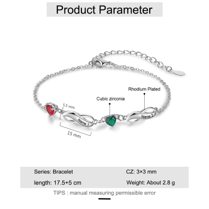 Personalised Infinity Bracelet With 2 Birthstones Engraved Names Bracelet Gift For Women-Jessemade AU