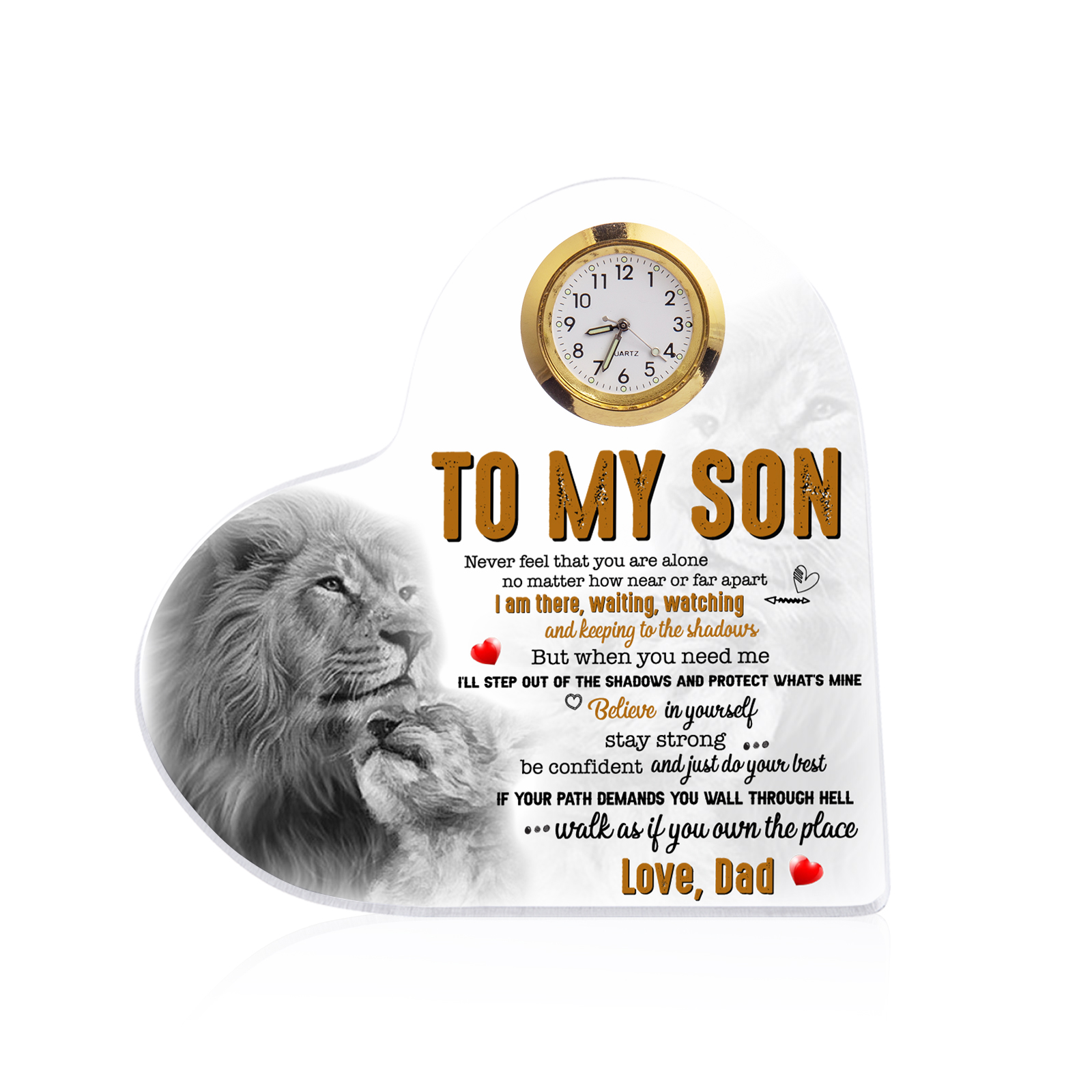 To My Son From Dad Acrylic Heart Clock Keepsake Heart Sign - Never feel that you are alone-Jessemade AU