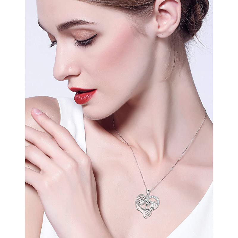 S925 Silver Mother Hold Child Necklace Heart Pendant Necklace for Her-Jessemade AU