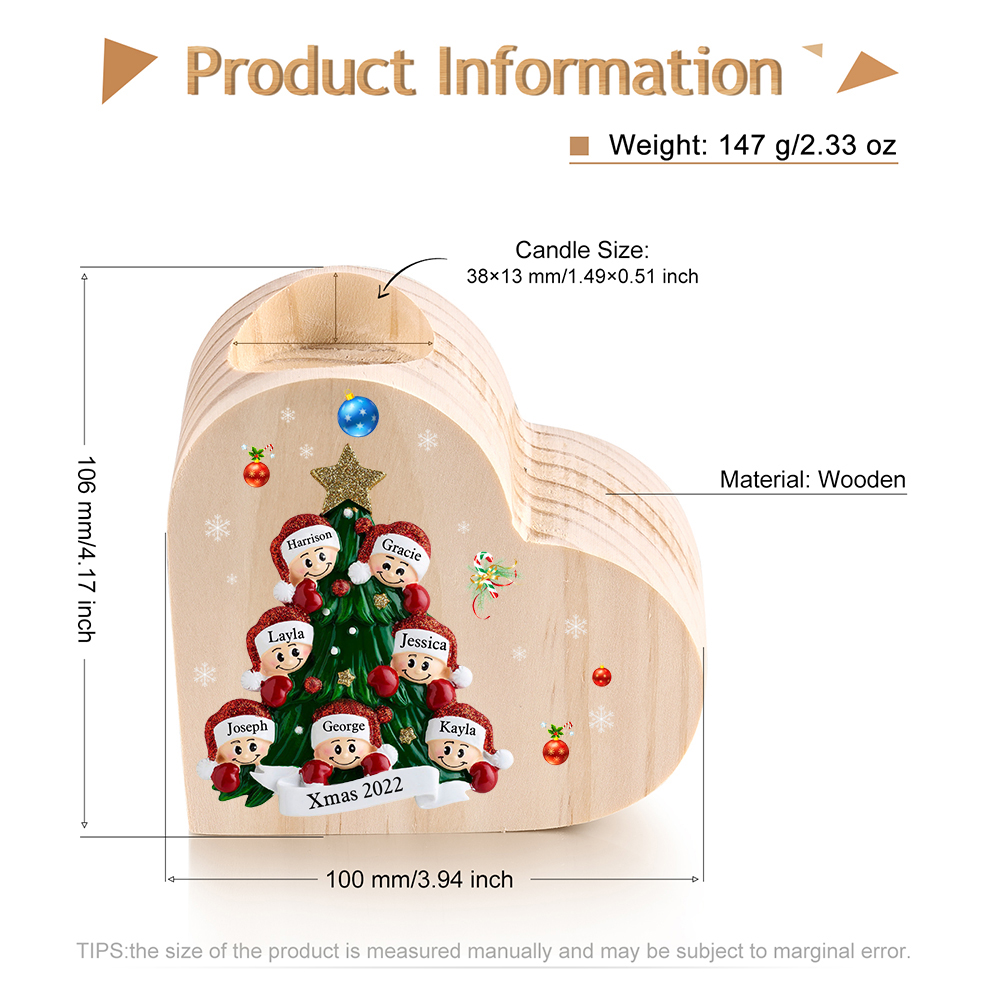 Heart-Shaped Christmas Candle Holder Engraved 7 Names Christmas Tree Candlesticks Personalised Gift for Family-Jessemade AU