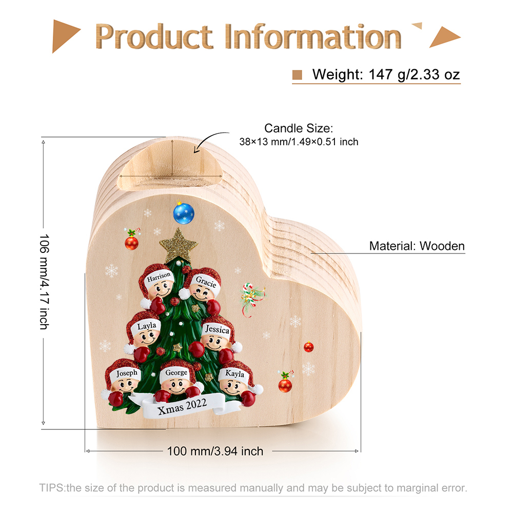 Heart-Shaped Christmas Candle Holder Engraved 7 Names Christmas Tree Candlesticks Personalised Gift for Family-Jessemade AU