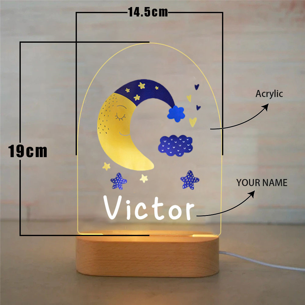 Personalised Moon Night Light Custom Name LED Lamp Baby Gift for Kids-Jessemade AU