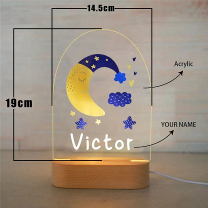 Personalised Moon Night Light Custom Name LED Lamp Baby Gift for Kids-Jessemade AU
