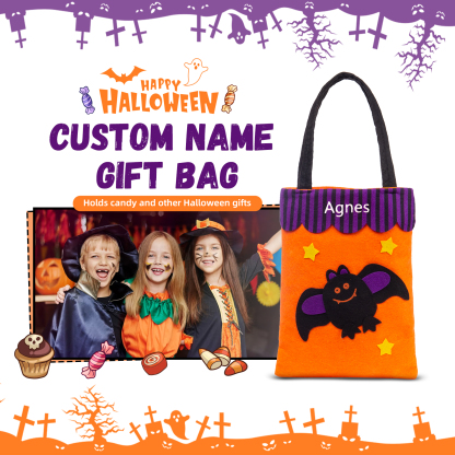 Personalised Halloween Tote Bags Custom 1 Name Tote Bag Halloween Candy Bag for Kids-Jessemade AU