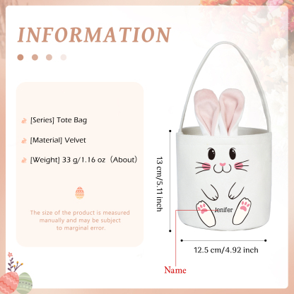 Personalised Bunny Tote Bag Customised With Name Bucket Bag Bunny Basket Easter Gifts-Jessemade AU