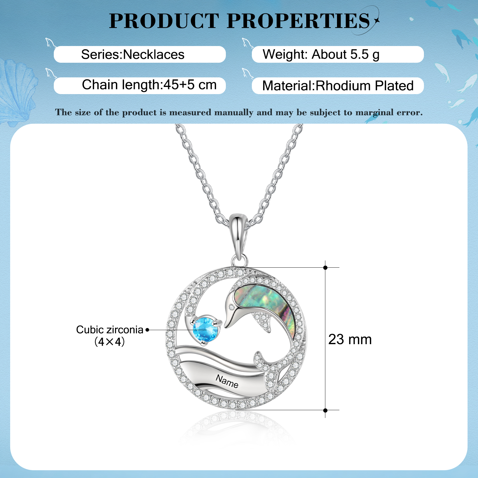 Personalised Dolphin Necklace Customised Birthstone & Name Necklace Gift for Her-Jessemade AU