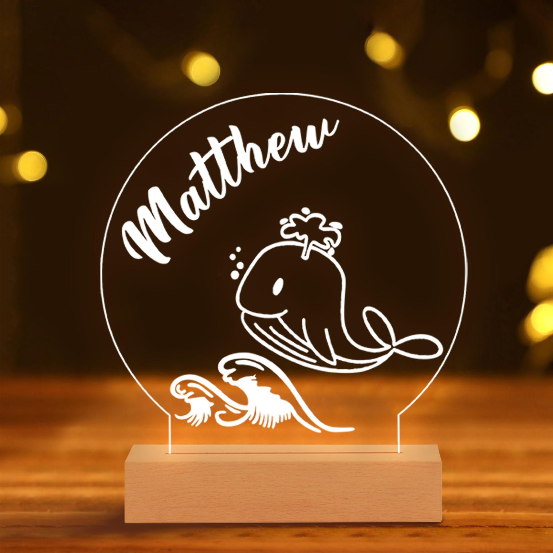 Whale Night Light Personalised Name LED Lamp Custom Animal Night Light Gifts For Kids-Jessemade AU
