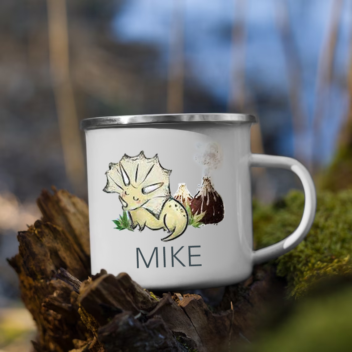 Personalised Enamel Mug Customised Name Dinosaur Cup Camping Mug Birthday Gift for Kids - Triceratops-Jessemade AU
