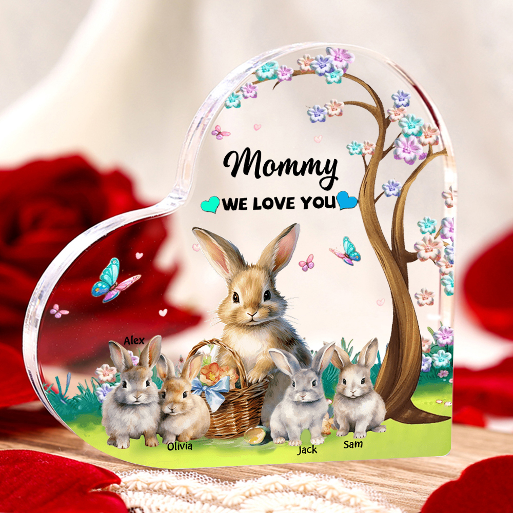 4 Names - Personalised Acrylic Heart Keepsake Custom Text Bunny Family Ornament Gifts for Mother/Grandma-Jessemade AU
