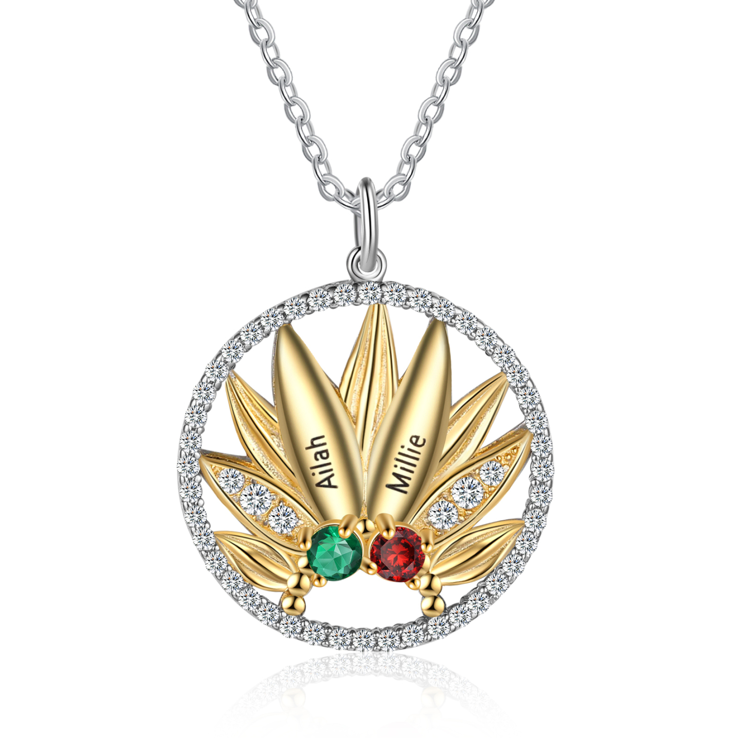 Personalised Sunflower Necklace With 2 Birthstones Engraved Names Necklace Gift For Women-Jessemade AU